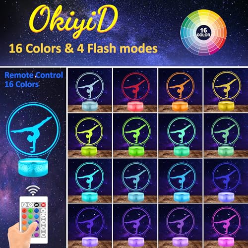 OkiyiD Gymnastics Gifts for Girls - 3D Gymnastics Night Light with 16 RGB Colors, Remote Control Timer Dimmer, Sport Fan Decor for Kids Room, Girls Birthday Gifts