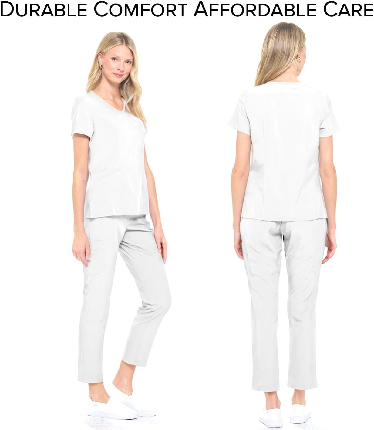 Dagacci Medical Uniform Women's Scrub Set 4-Way Stretch Y-Neck Stitch Tape Top and Pants