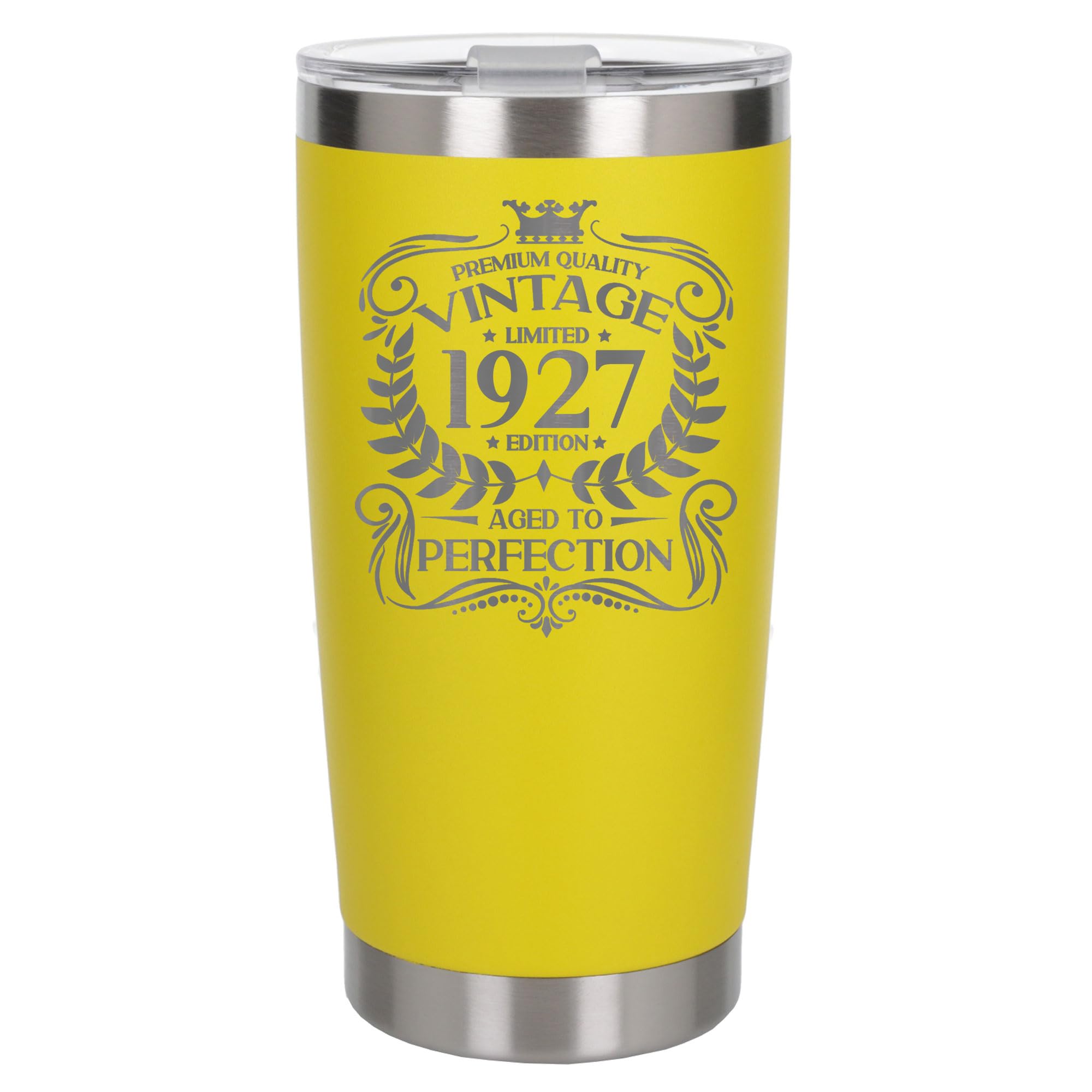 Always Looking Good 99th Birthday Gift Vintage 1927 Aged to Perfection Engraved Insulated Travel Mug Present for 99 Year Old Yellow Thermal Coffee Flask Travel Mugs with Lids — image 1