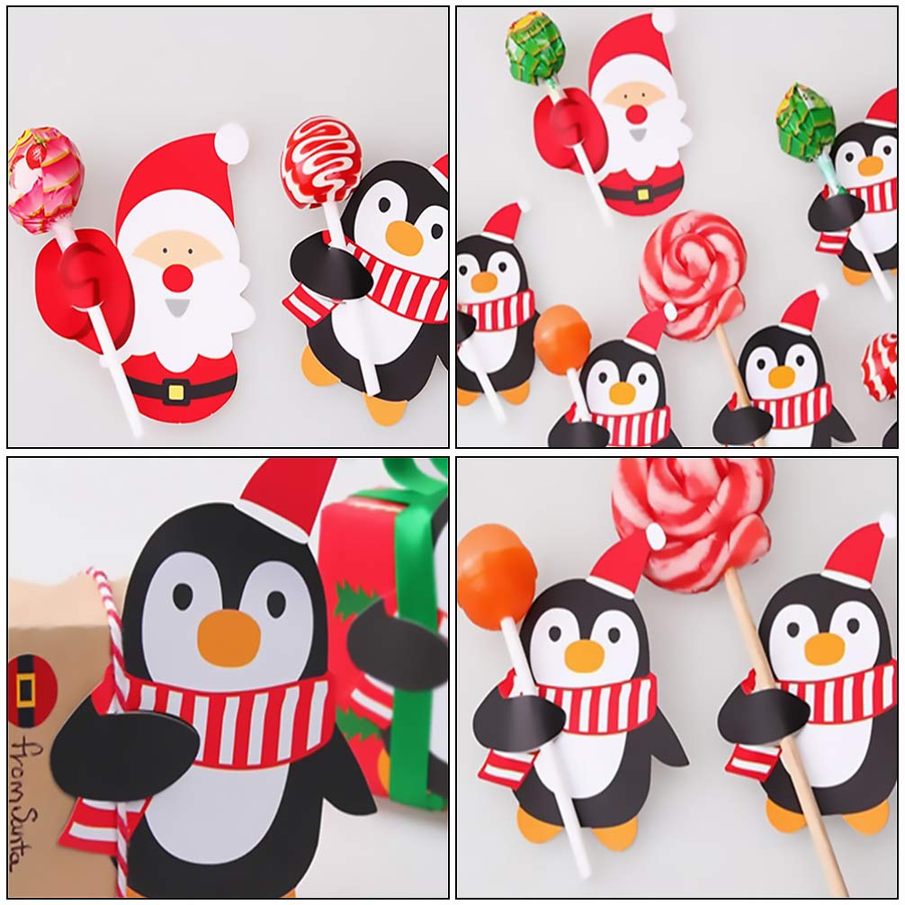 Decoracion Piruletas Tarjetas De Papel Navideñas 150 Piezas con DiseñOs De Santa Claus Y Pinguino para Decorar Dulces En Navidad