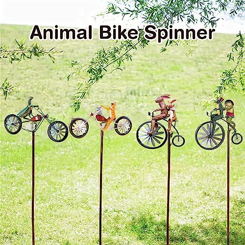 Vintage Bicycle Metal Wind Spinner- Metal Funny Frog Riding Vintage Bicycle Wind Sculptures, Cute Animal Kinetic Spinners Metal Pinwheel, Garden Sculptures For Yard And Garden Decor (A-Frog) #TOP4