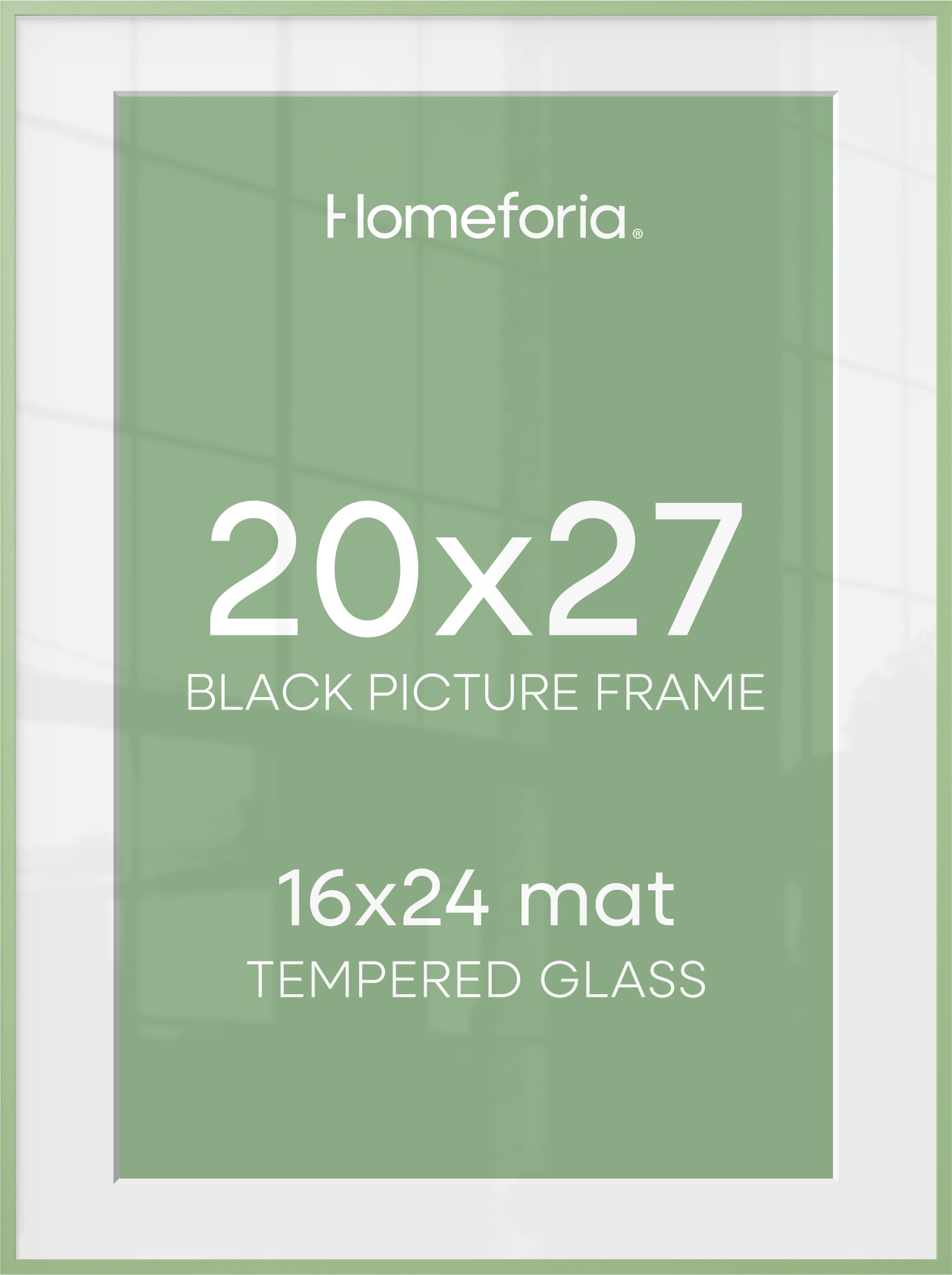Homeforia 20x27 Picture Frame Sage Green, High End Metal 20x27 Poster Frames with Mat 16x24 Photo, 20 x 27 Sage Green Frame Matted to 16 by 24 Art, 27x20 Thin Frame, Tempered Glass, Wall Kit, Set of 1