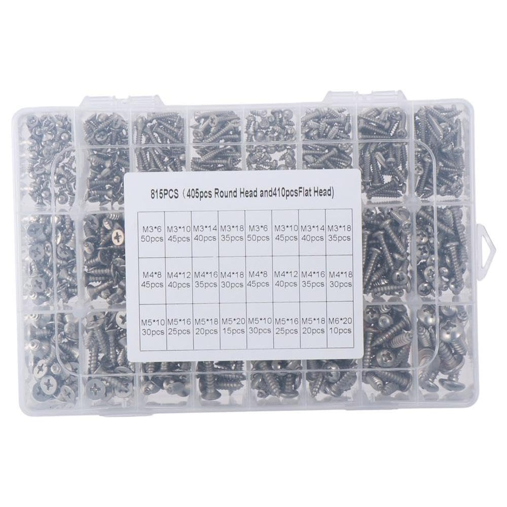 815 viti autofilettanti, set di viti autofilettanti assortite in acciaio inossidabile metrico, set di viti autofilettanti assortite