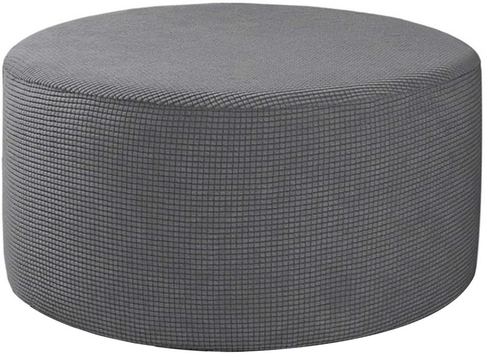 Velvet Ottoman Slipcover - Round Stretch Footstool Cover With Elastic Bottom, Modern Dustproof Removable Washable Large Anti-Slip Pouffe Cover (Color: