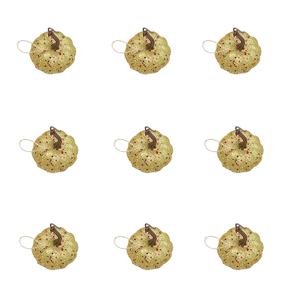 Calabazas de espuma con purpurina brillantes listas para colgar en casa