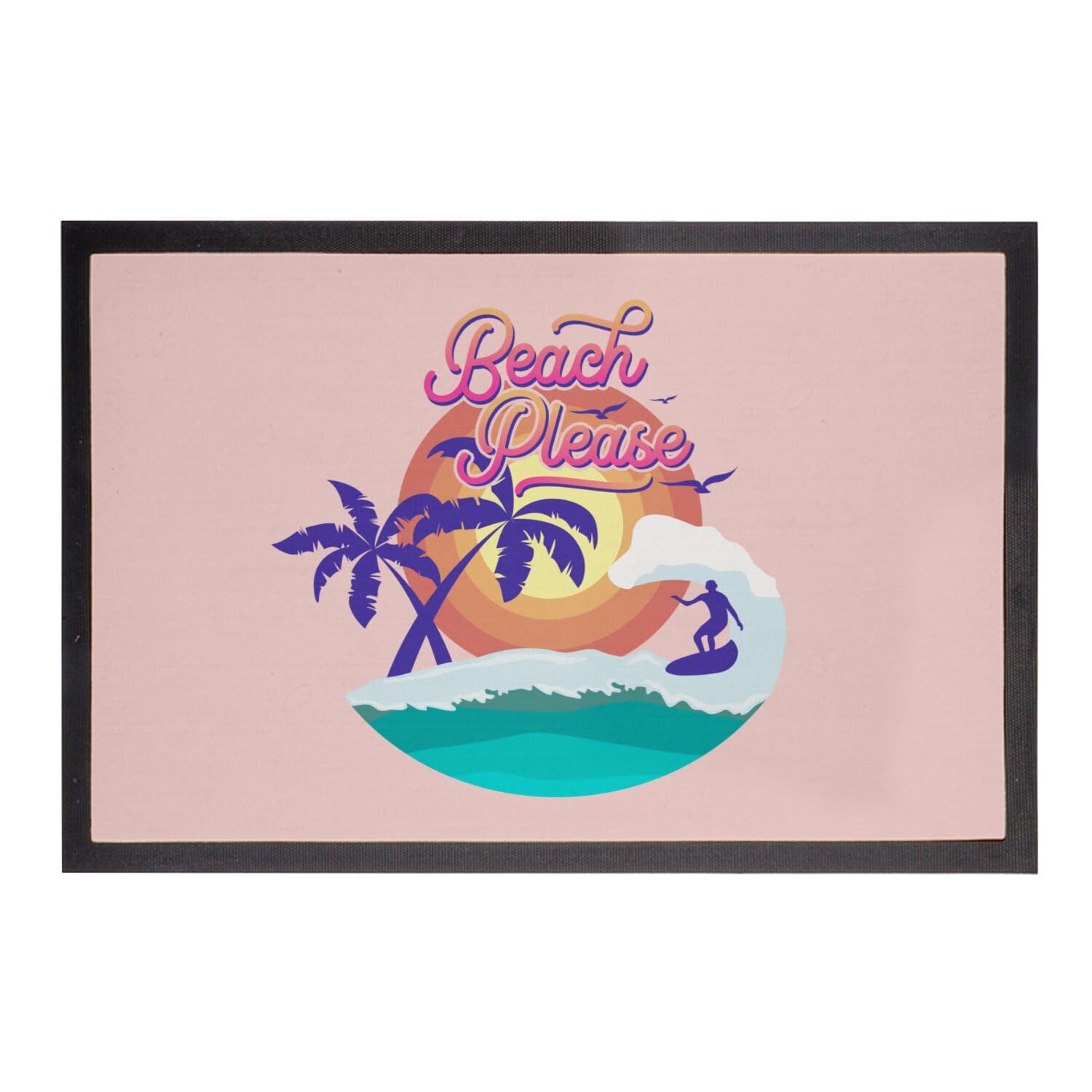 Paillasson rose Beach Please 60x40 cm tapis coco entrée design pour maison de vacances