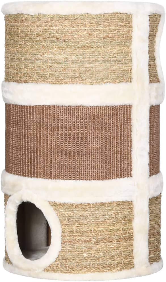 Barril Rascador para Gatos Seagrass, 3 Aberturas Grandes Barril Rascador para Gatos Fácil Acceso 36x60cm para el Hogar para Gatos