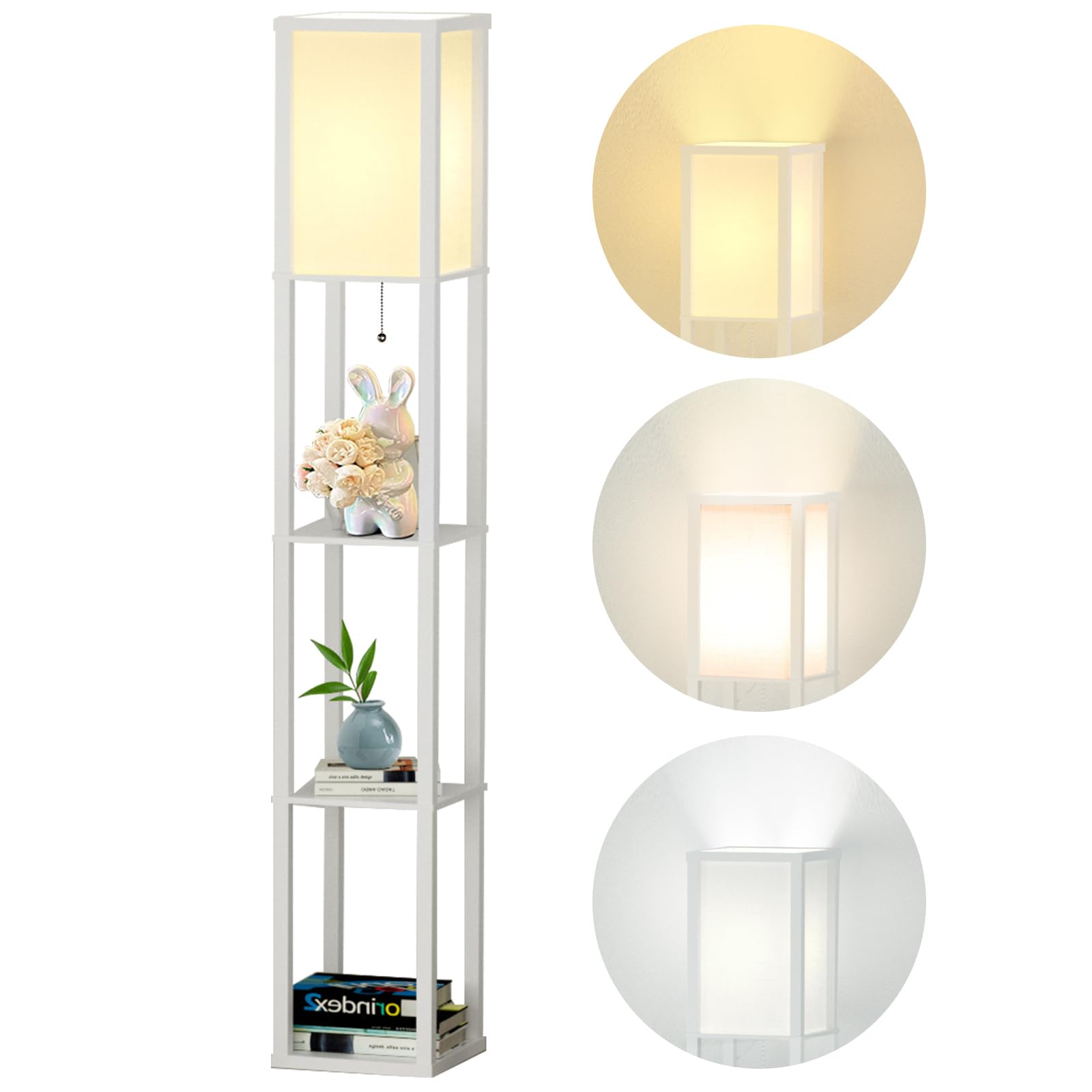 Omdekor Floor Lamp aus Holz, Wohnzimmer Stehlampe mit Fassung, Stehleuchte mit Regal 3 Farbtemperaturen 3000-5000K, Vintage Stehlampen für Wohnzimmer Schlafzimmer Arbeitszimmer Büro