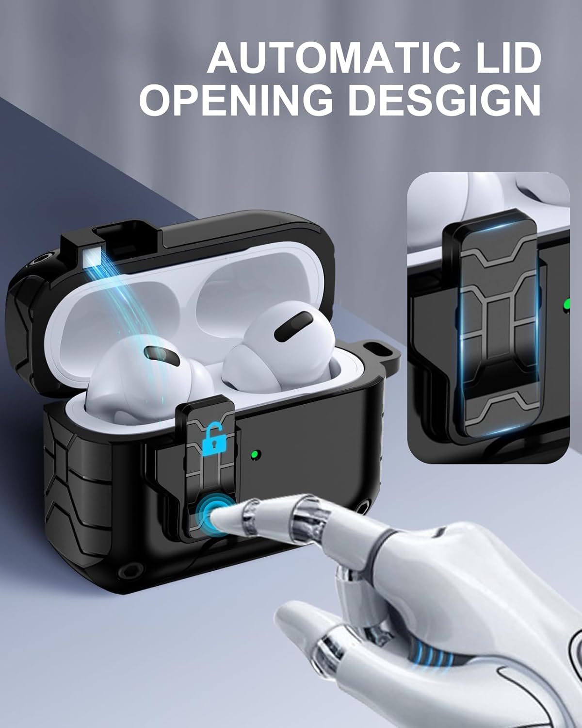 lerobo for airpods pro 2 case,compatible with apple airpod pro case 2nd / 1st generation with phone stand, magnetic lock & cleaner kit - shockproof hard protective cover compatible with magsafe,black b-black