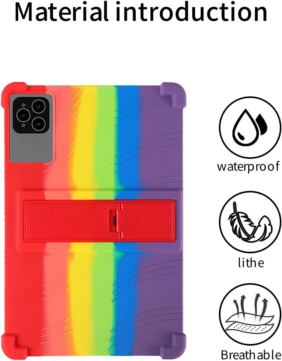 for Crelander 10.1 inch Tablet Case,BOVUGAC Soft Silicone Adjustable Stand Shockproof Kids Friendly for Crelander T40 10.1" Tablet(Rainbow)