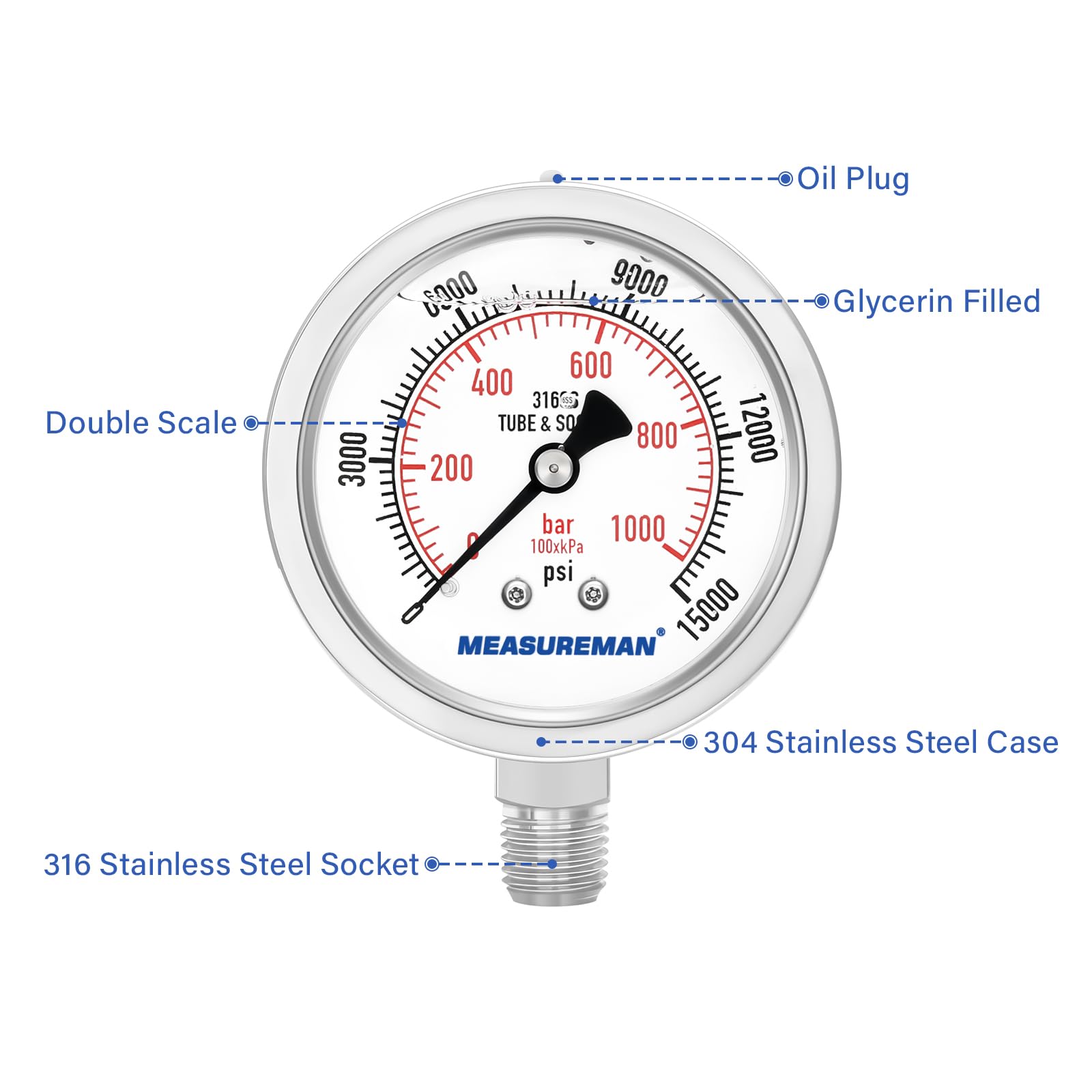 MEASUREMAN Fully Stainless Steel Hydraulic Glycerin Filled
