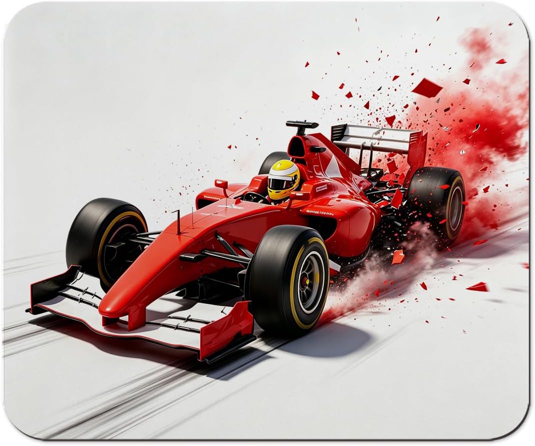 Red Race Car with Motion Blur Mouse Pad 9.5" x 7.9", Cool Racing Cute Desk Mat, Motorsport Art
