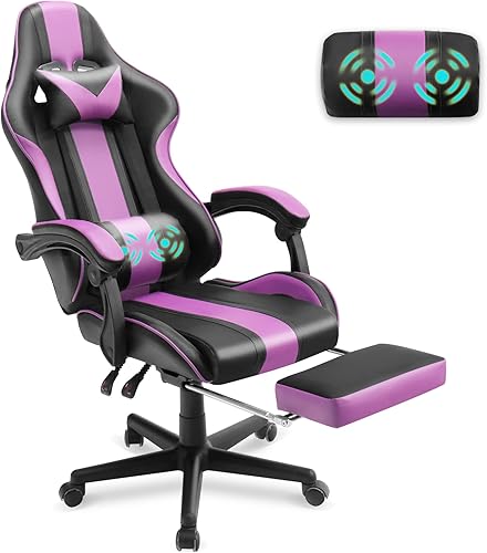 Miniatura 7 de Huracan Silla de computadora para juegos con reposapiés y soporte lumbar, sillas de videojuegos ajustables para adultos, silla de escritorio