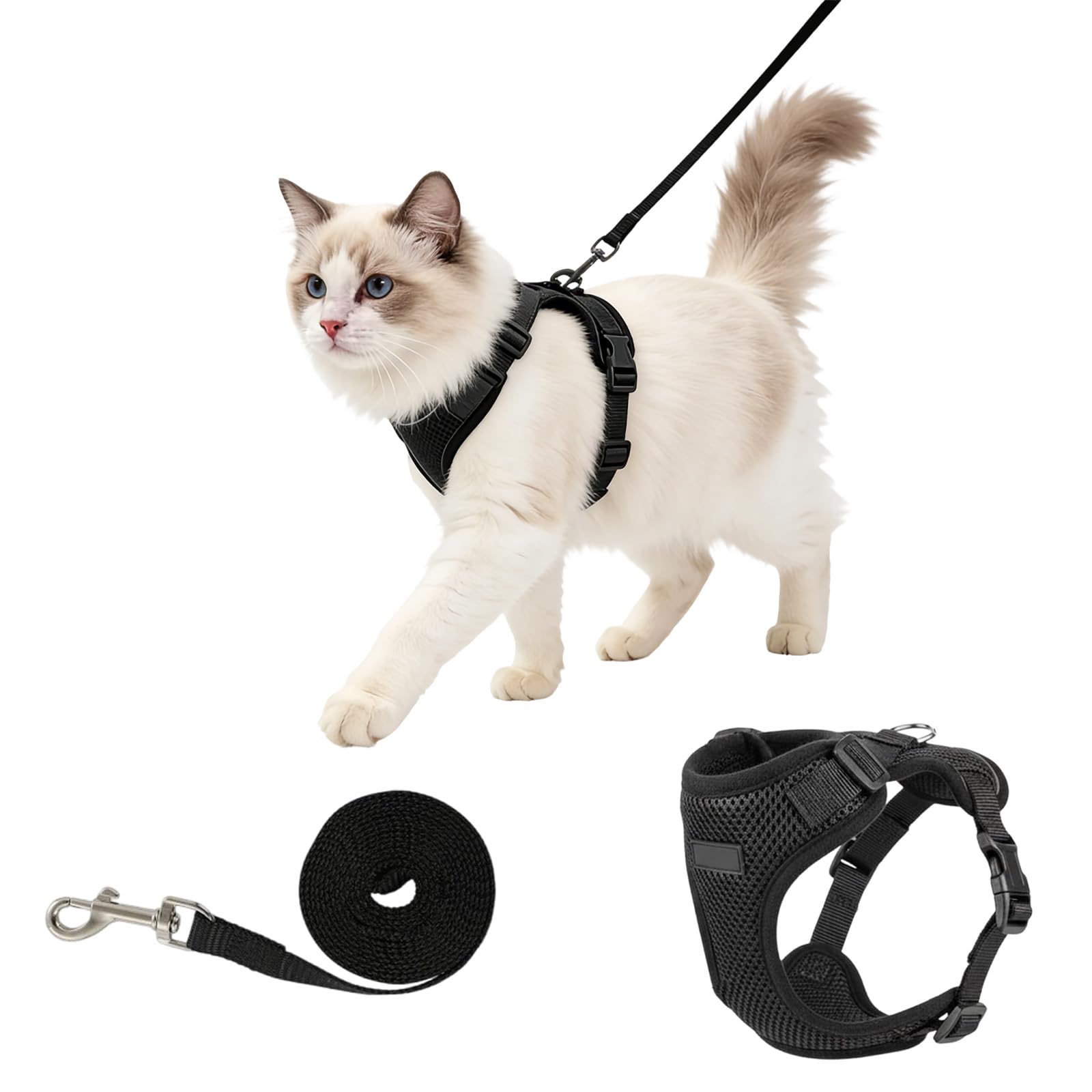 Cat Harness and Lead Set, Adjustable Reflective Cat Harness with Vest, Secure Walking Harness for Kittens and Cats, Ideal for Outdoor Adventures and Daily Walks