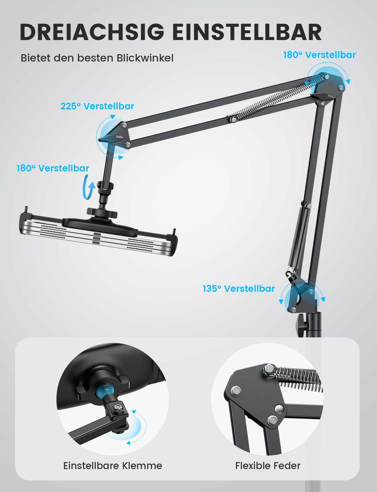 Lamicall Tablet Bodenständer, Tablet Halteung Boden - [Flexibl Höhen- & Winkelverstellbar] Verstellbarer Tabletständer mit 2,2kg Basis, 360° iPad Ständer Halter für iPad Pro/Air/Mini, Kindle, 4,7-13"