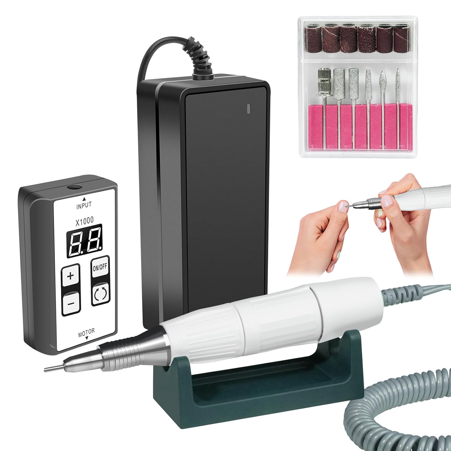 Professional Nail Drill for Salon, Portable Manicure Drill 35000RPM Electric File Pedicure Machine for Acrylic Gel Nails Dip Powder (6 Nail Drill Bits/Tips)