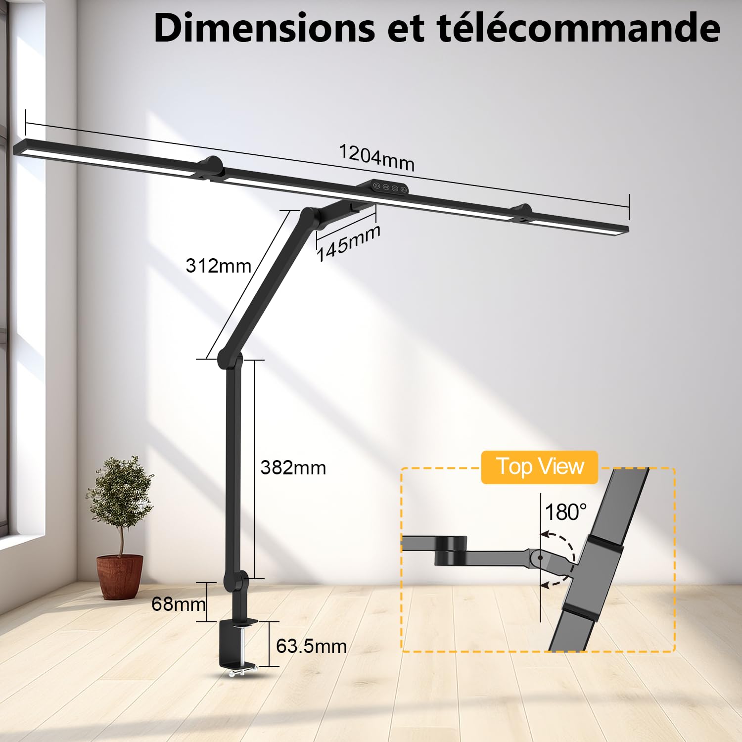 EPABINA Die 3000 Lumen Schreibtischlampe Klemmbar, 36W LED Dimmbar Tageslichtlampe, Drehbare Tischlampe, 120cm Monitor Lampe mit Automatischer Schreibtisch Beleuchtung für Zeichnen