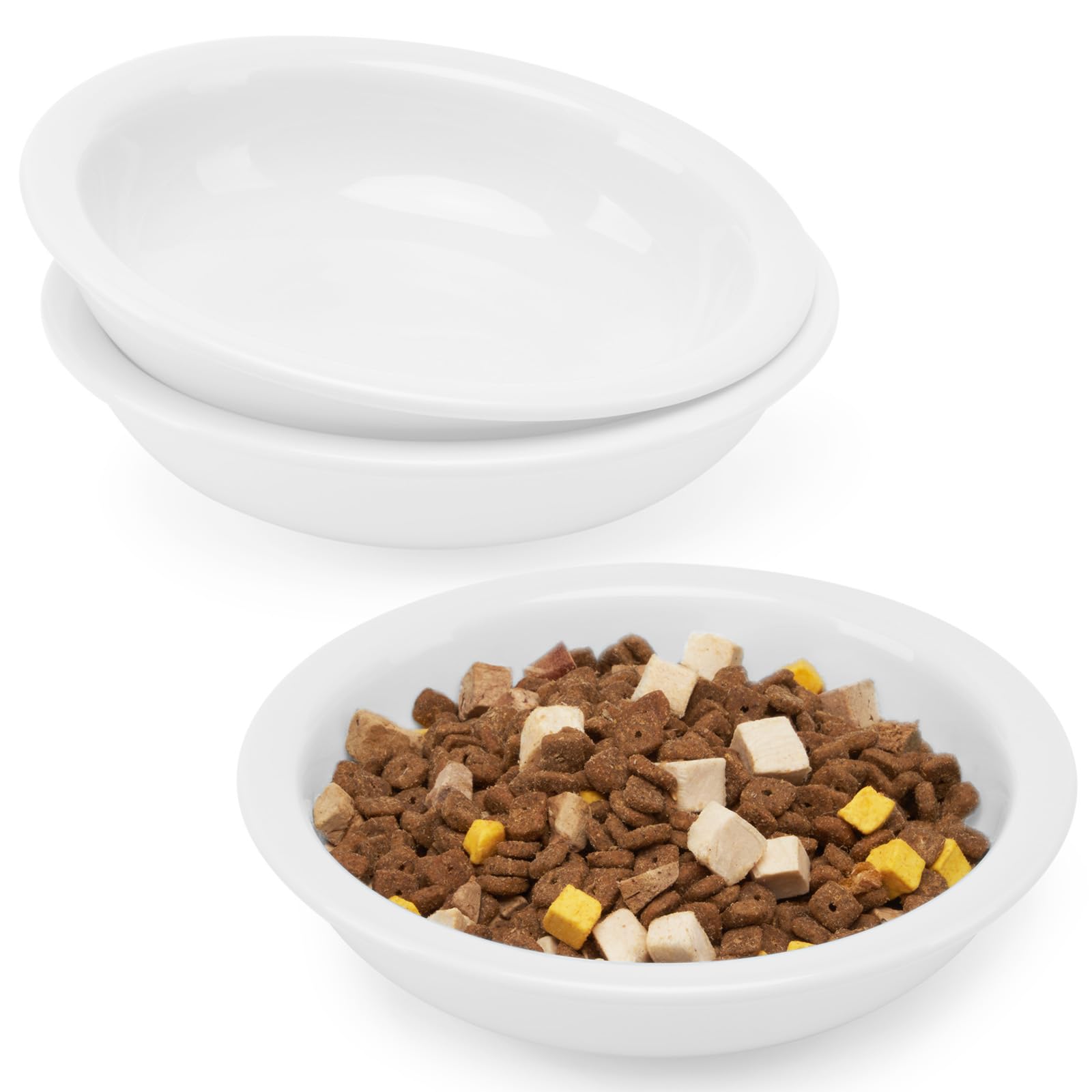 Gamelle en céramique pour chat CEEFU (Lot de 3) blanches et peu profondes