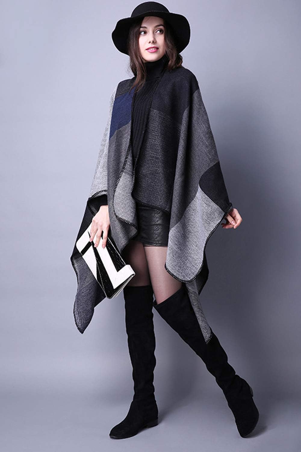 Lncropo Women's Shawls Wraps Winter Open Front Poncho Cape Oversized Cardigan Sweater - Image 5