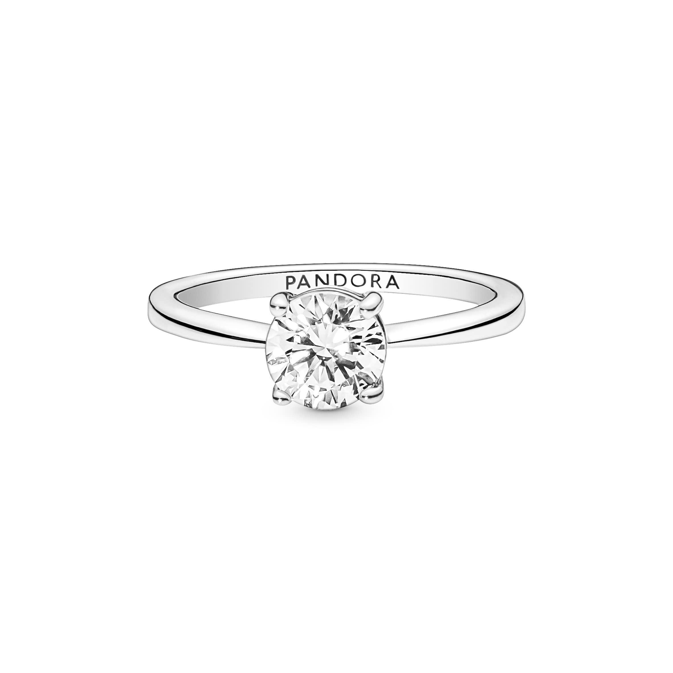 Pandora Timeless Anillo solitario centelleante de plata de ley con circonitas cúbicas transparentes