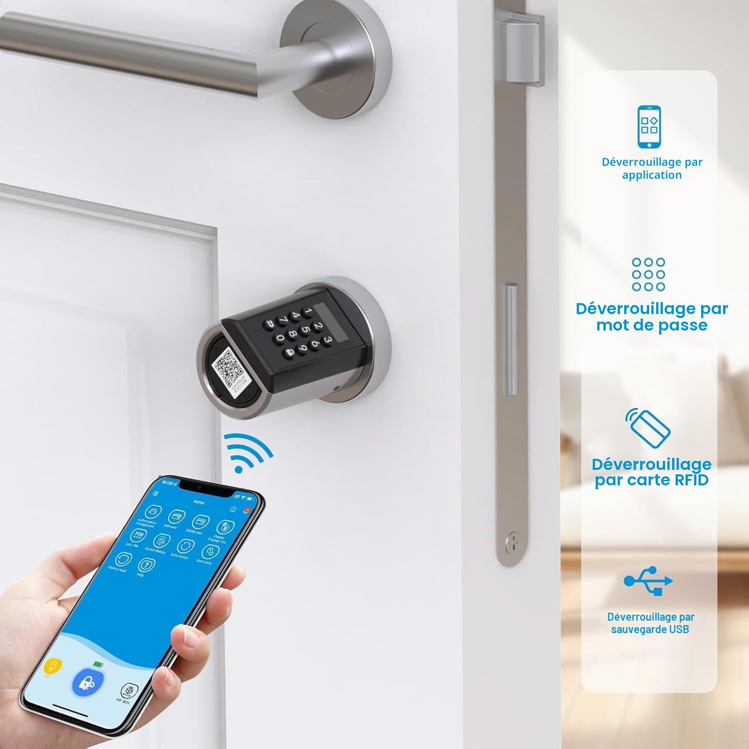 WELOCK PCB41 serrure connectée avec Password et Bluetooth,Serratura digitale WiFi et carte RFID,niveau d'imperméabilité IP65,serrure porte entree facile à installer