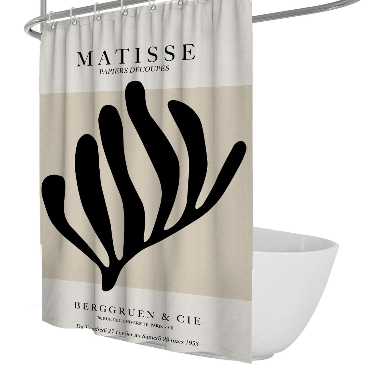 SAISEMIHOME Henri Matisse Famous Painting Shower Curtain Bathing Black Simple Leaf Plant Pattern Retro Painting Style Waterproof Shower Curtain W120xL200cm