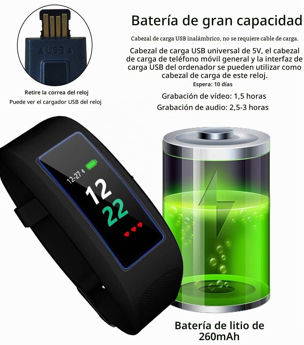 Cámara Espía Oculta Deporte Pulsera, Cámara Espía Inteligente Reloj, Mini Video cámara espía Actividad Rastreador, 1080P Videocámara Smartwatch con Pulsómetro para Teléfono