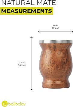 BALIBETOV Mate Cup And Bombilla Set - Yerba Mate set Includes One Yerba Mate Cup, Two Bombilla Mate Straw and Brush - Stainless Steel Double-Wall | Easy to Clean Yerba Mate Gourd Wood