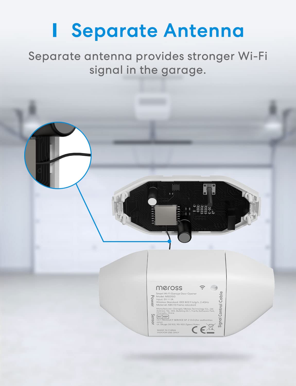 Meross Apriscatole per garage collegato WiFi, telecomando intelligente per porta compatibile con Alexa, Google Home e SmartThings, controllo a distanza, controllo vocale e funzione di tempo