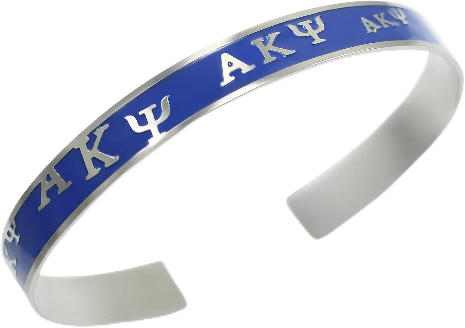 The Collegiate Standard Alpha Kappa Psi Bangle Cuff Bracelet with Greek Letters in Rhodium