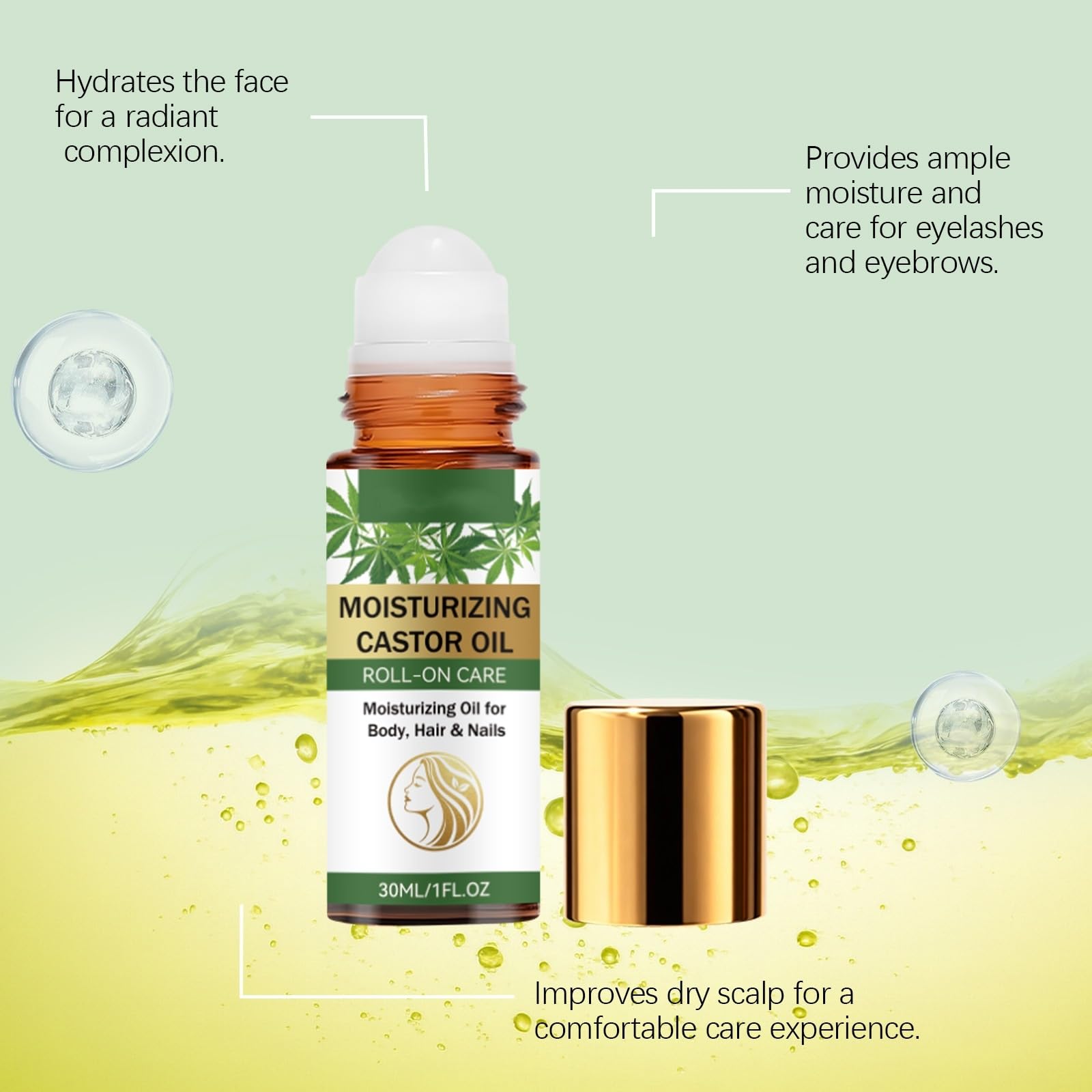 Olio di ricino biologico palla con ruote in quarzo rosa, olio di ricino al quarzo idratante profondo per viso e corpo,hui/le de ric/in nutriente per la cura della pelle (6 pezzi)