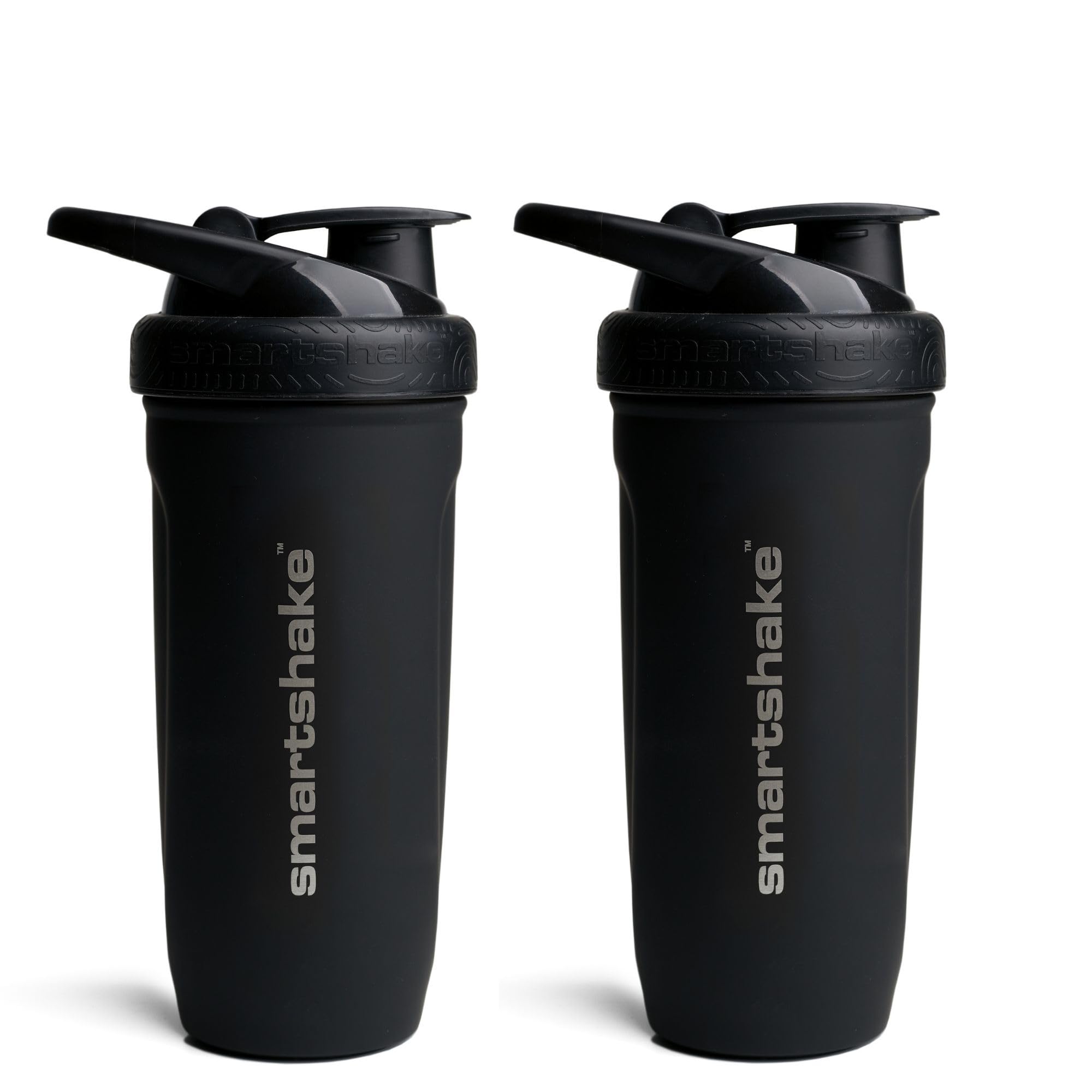 Smartshake 2 Pack Stainless Steel Non-Insulated Protein Shaker Bottle for Protein Mixes, 30 fl oz | Leak Proof Shaker Cups for Protein Shakes |