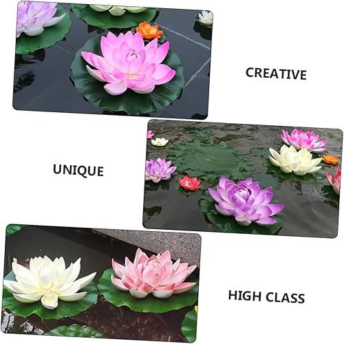 Miniatura 3 de 7 piezas de flores de loto flotantes artificiales para decoración de piscina, decoración de loto de agua, adornos falsos de lirio de agua