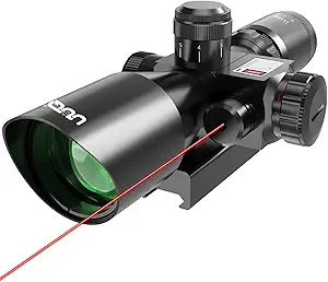 UUQ 2.5-10x40 Rifle Scope with Red/Green Illuminated Mil-dot with Red/Green Laser Combo-Green Lens Color,Tactical Scope for Gun Air Hunting,Free 20/11mm Mounts