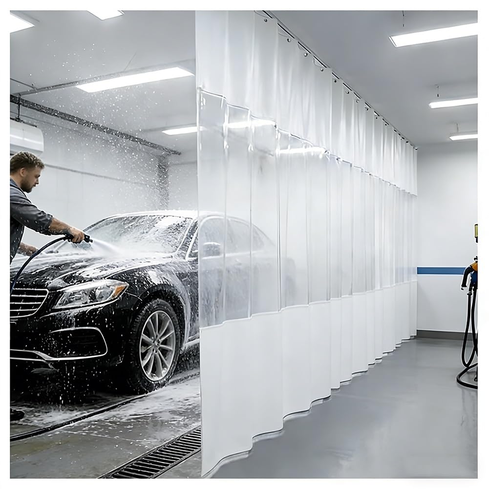 GJMSSMY Industrial Wash Bay Curtains with Eyelets, Garage Divider Curtains, Outdoor Vinyl Curtains for Patio Porch Wash Car Depot(White,3x3m/9.8x9.8ft)