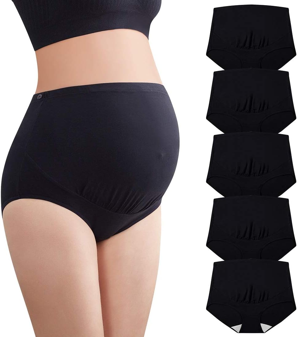 Mama Cotton Women's Over The Bump Maternity Panties High Waist Full Coverage Pregnancy Underwear Multi-Pack (S-4XL)