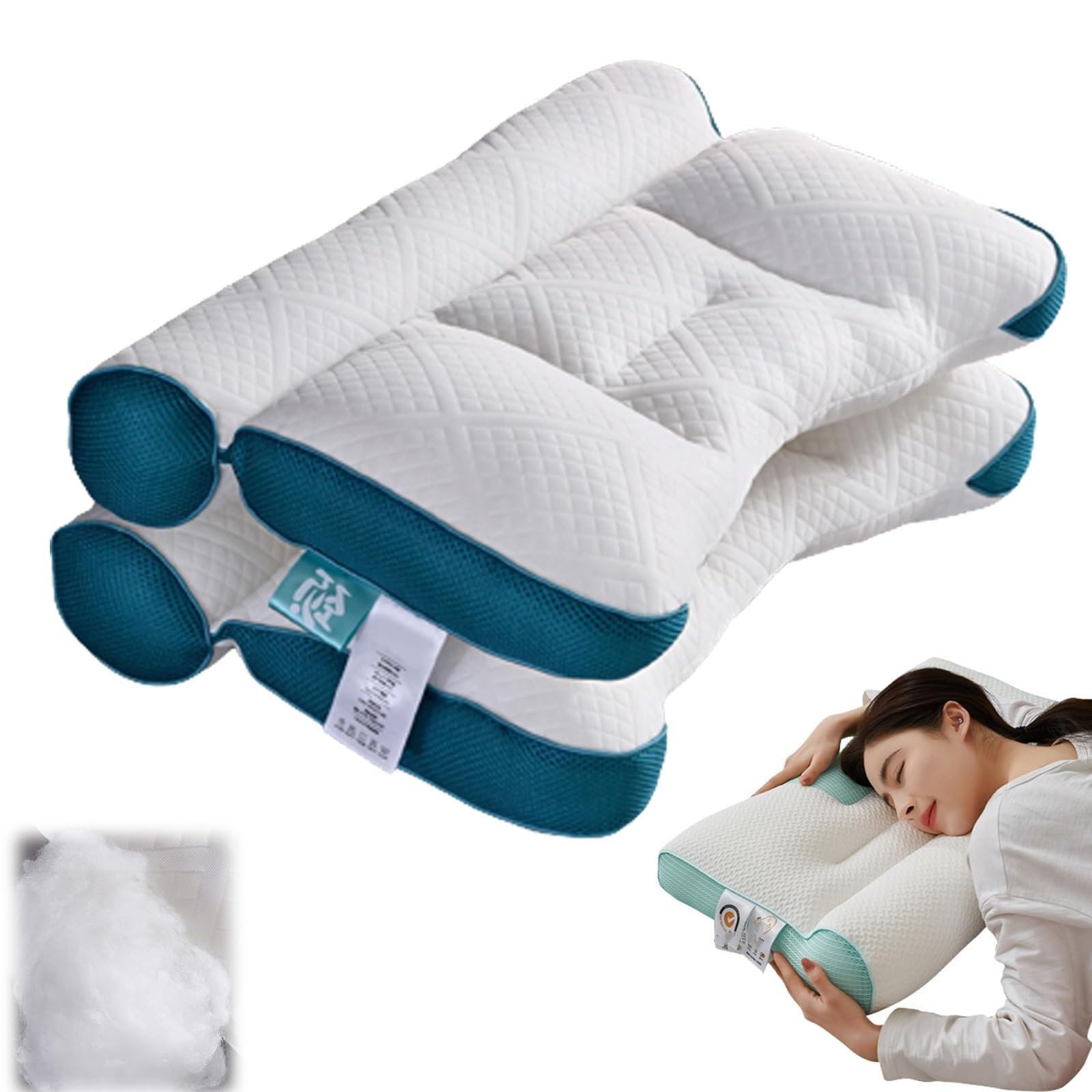 Almohada de plumón de ganso para mejorar el sueño, apoyo cervical, almohada de plumón de ganso cómoda, almohada ortopédica de contorno (2 unidades, azul)