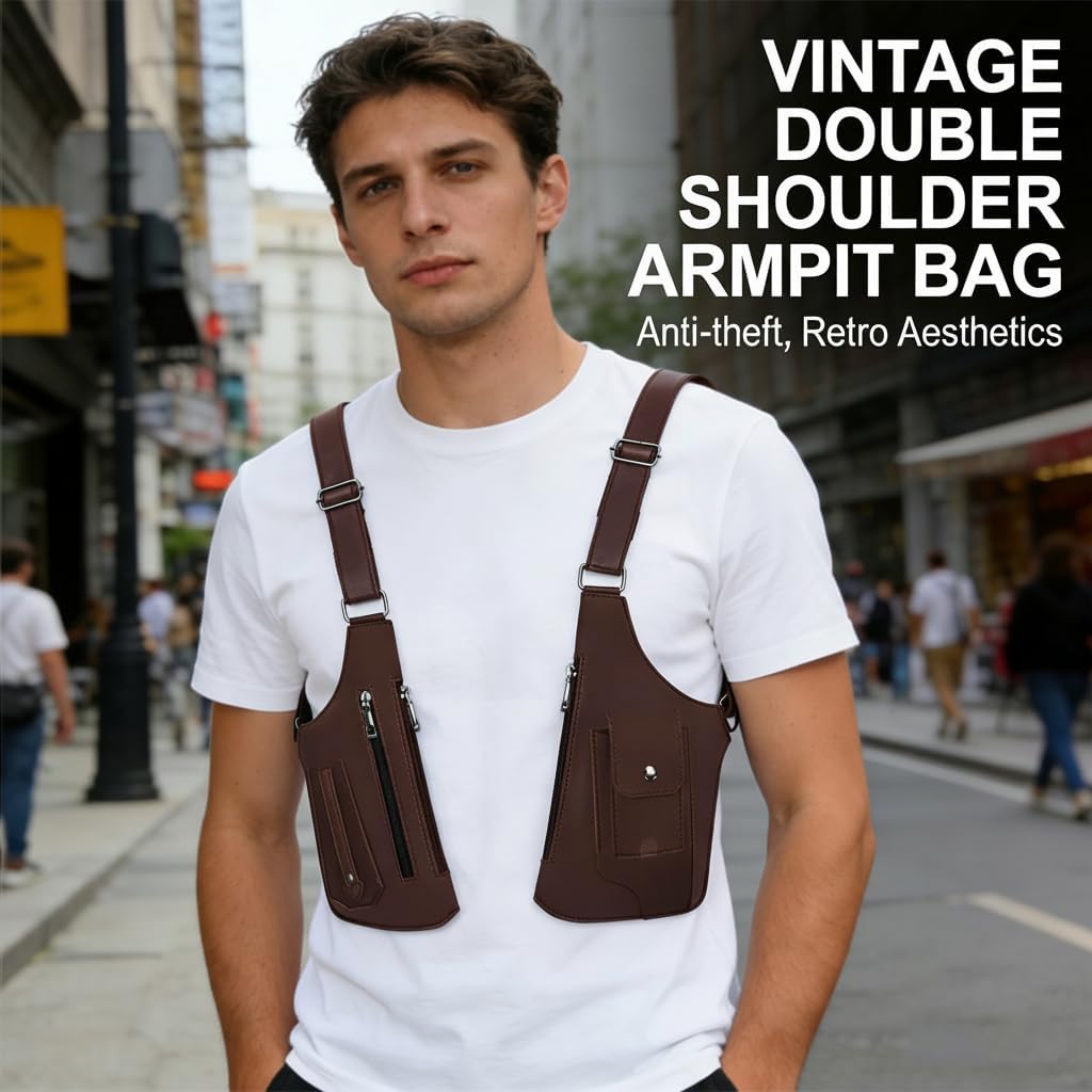 Unisex Premium Leather Shoulder Bag, Adjustable Anti Pickpockets Accessories & Armor Hidden Underarm Strap Wallet