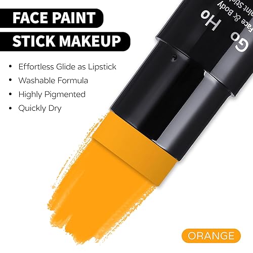 Miniatura 3 de Go Ho Barra de pintura facial naranja, a base de agua, lavable, a base de agua, pintura corporal no tóxica de cobertura completa para adultos y