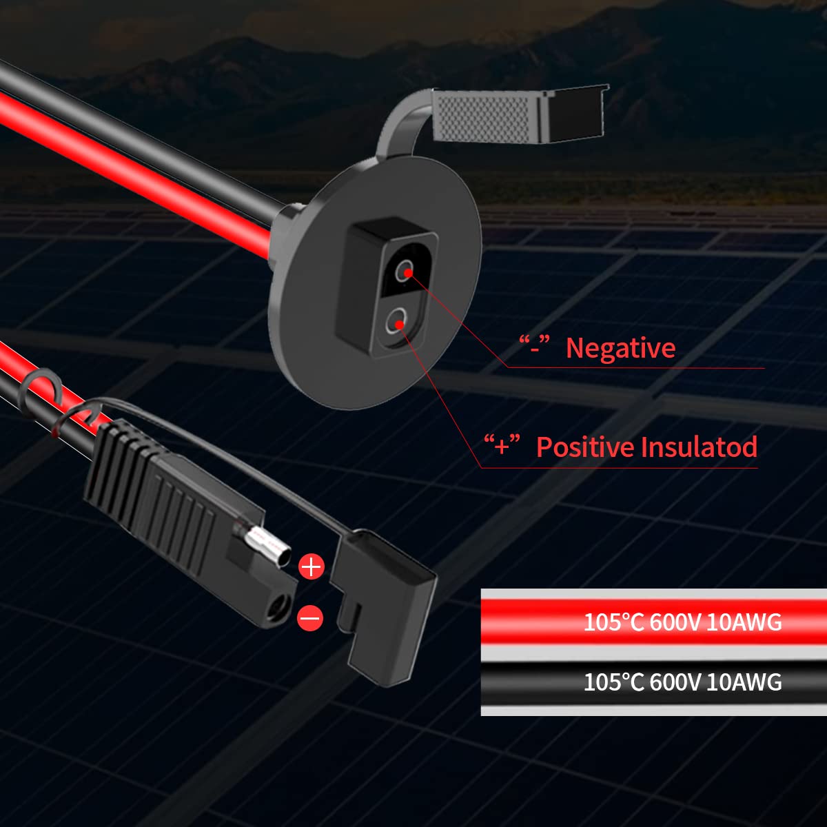 Produktbild von PENGLIN 2x SAE Adapter Wandsteckdose – 30cm, 10AWG, 15A, Wasserdicht, Für Solar & Batterieladegeräte