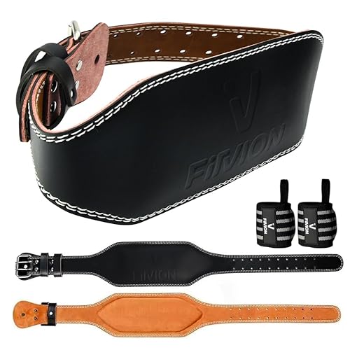 Genuine Leather Weight Lifting Belt With Free Wrist Wraps – 6 Inch Wide – PU Leather Gym Belt – Bodybuilding belts – Lumbar Back Support – Weight Lifting Belts for Men & Women