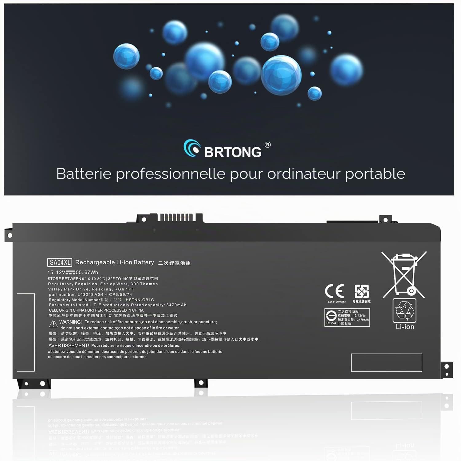 SA04XL L43267-005 Batterie SAO4XL pour Ordinateur Portable HP Envy X360 15-DR 15-DR0010TX 17-CG 17T-CG Series Notebook HSTNN-OB1F HSTNN-OB1G HSTNN-UB7U L43248-541 L43248-AC1 L43248-AC1 L432448