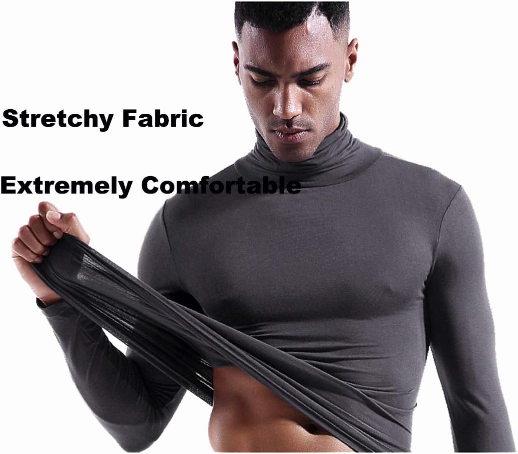Ouruikia Men's Lightweight Thermal Shirts Modal Base Layer Turtleneck Long Sleeve Pullover Tops - Image 5
