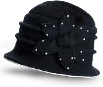 Dahlia Womens Winter Hat - Wool Vintage Cloche/Bucket Hat, Daisy Flower
