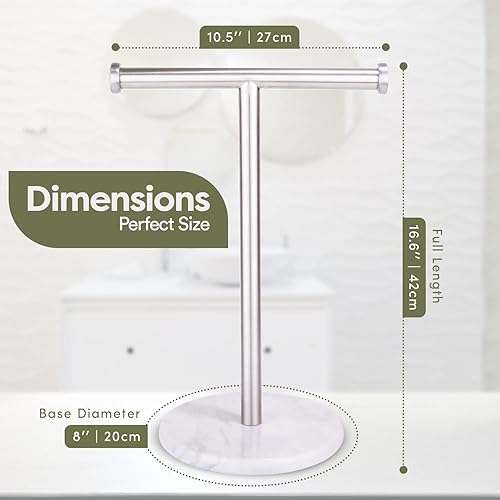 Miniatura 5 de Homeries Toallero de mano de mármol  Toallero de acero inoxidable con base redonda de mármol  Moderno valet de toalla de mano en forma de T para