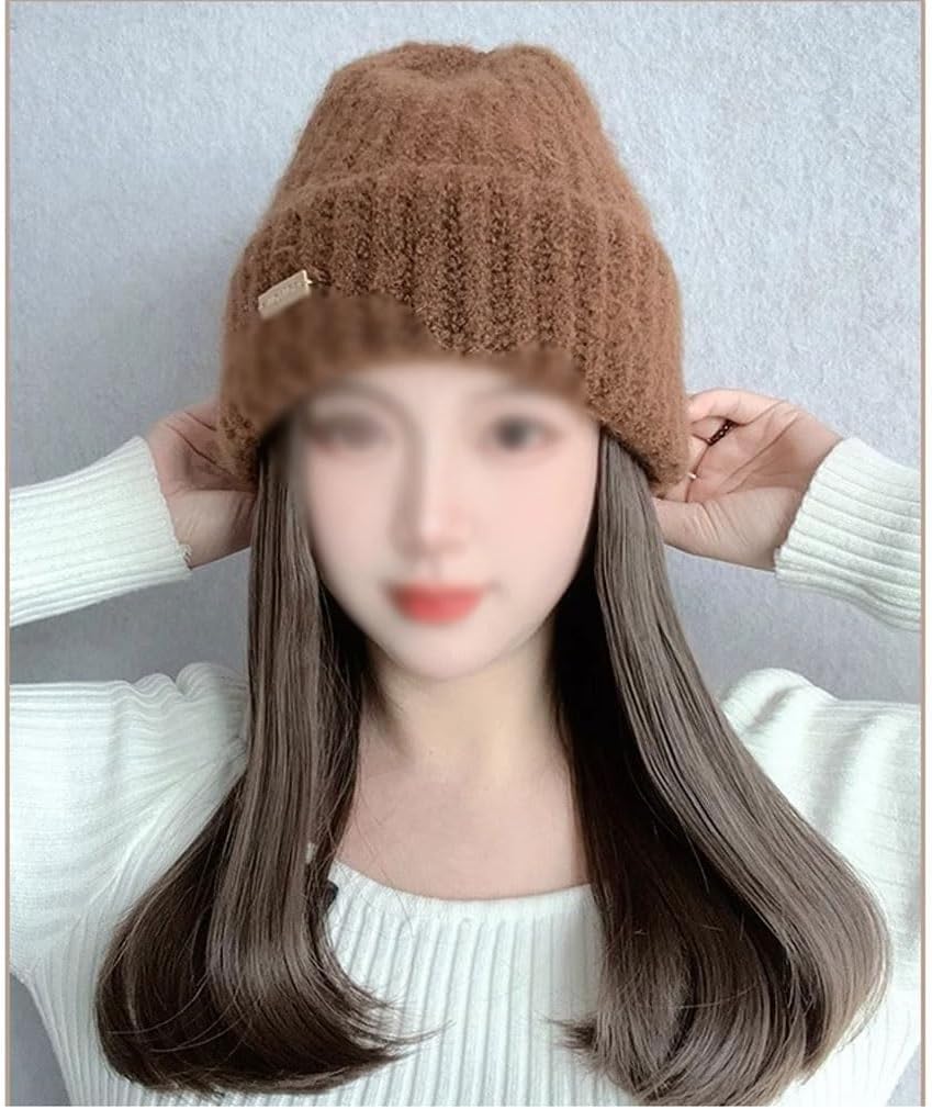 女性用 髪付きキャップ ニット帽ウィッグキャップ、女性用ウィッグキャップ、自然な見た目の合成耐熱繊維ウィッグ、アウトドアレジャーに最 【桜】