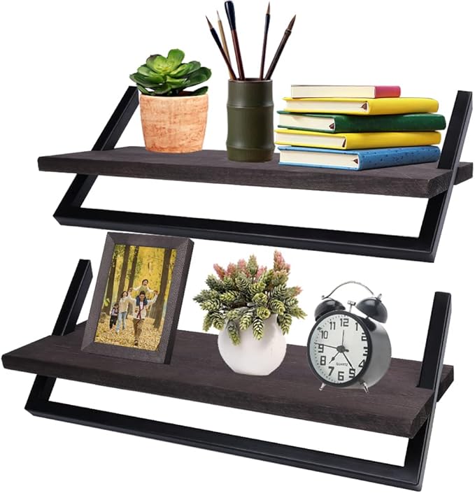 MSILVA Floating Shelves, Wood Floating Shelves, Set of 2 Wood Floating