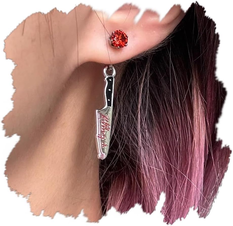 Red Bloody Knife Drop Earrings for Women Men Horror Blood Knife Dangle Earrings Halloween Party Dagger Earring