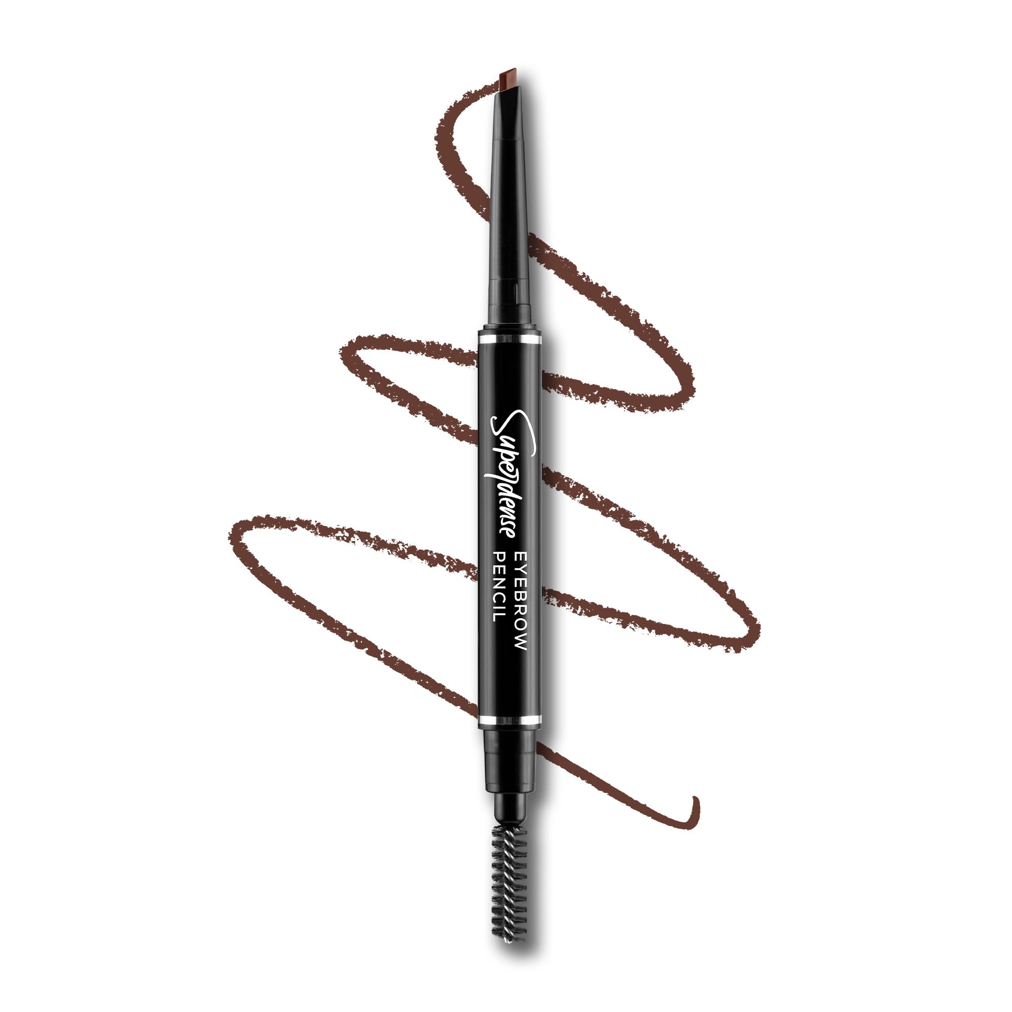 Superdense Eyebrow Pencil with Spoolie - Brown, Smudge Proof, Waterproof, Highly Pigmented for Fill in Brow Gaps, Smooth One-Swipe Precision Application, Enriched with Vitamin C & Jojoba Oil