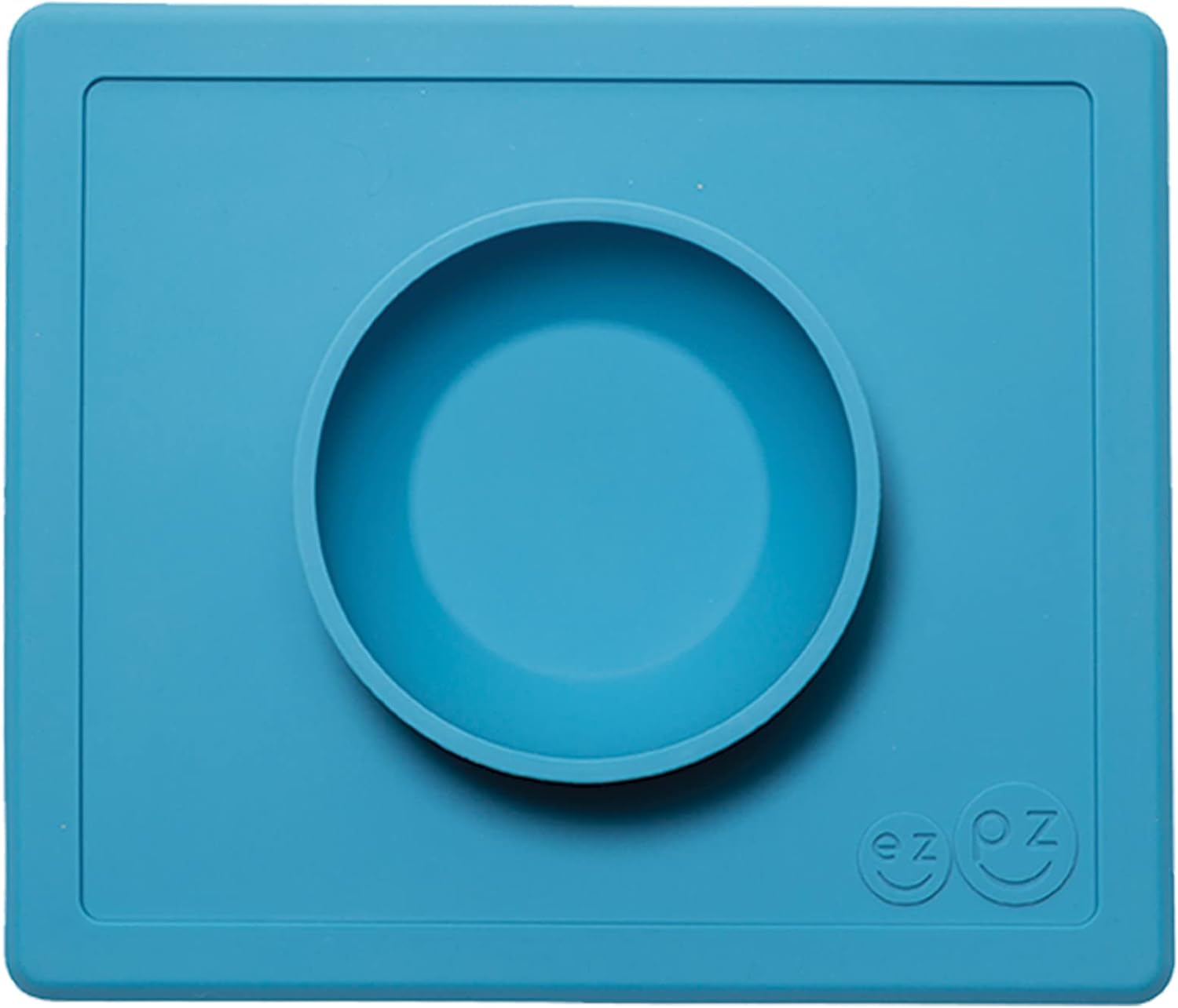 ezpz Happy Bowl - 24 Months + (Blue) - 100% Silicone Suction Bowl with Built-in Placemat – Dishwasher Safe